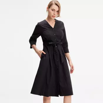 Минималистичное хлопковое платье-рубашка с завязанным поясом S&J Weekends, черный