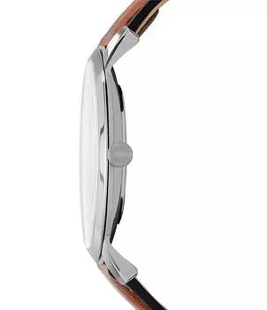 Минималистичные аналоговые часы Fossil с кожаным ремешком, коричневый
