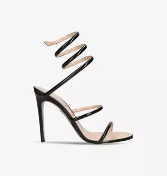 Минималистичные босоножки из кожи на каблуке со спиральными ремешками cleo 105 Rene Caovilla, черный