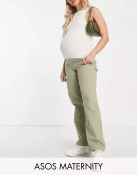 Минималистичные брюки карго цвета хаки с контрастной строчкой ASOS Maternity