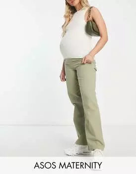 Минималистичные брюки-карго цвета хаки с контрастной окантовкой ASOS DESIGN Maternity ASOS