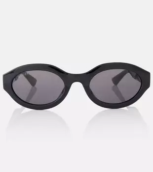 Минималистичные овальные солнцезащитные очки GG Gucci, Black-Black-Grey