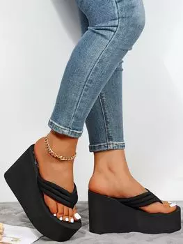 Минималистичные шлепанцы на танкетке, черный