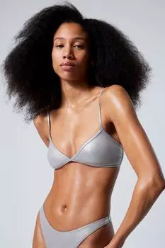 Минималистичный лиф бикини с блестками Weekday, серый