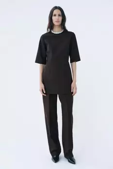 Минималистские брюки ZARA, темно-коричневый