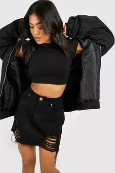 Минишная джинсовая юбка с расстройствами Boohoo, черный