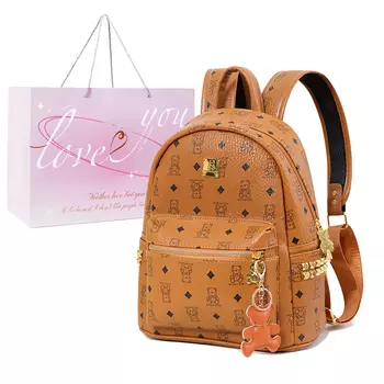 MINLUBAOLUO Рюкзак-туба женский из ПУ+ПВХ, коричневый/экрю/розовый