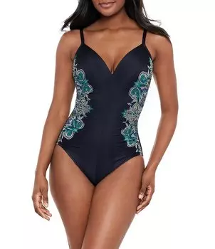 Miraclesuit Precioso Temptation цельный купальник на косточках с V-образным вырезом и принтом, черный