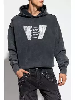 MISBHV хлопковая толстовка с капюшоном и логотипом-графическим принтом, серый