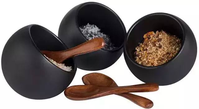 Миска для хранения APS "ЛУНА", (набор, 3 шт.), 50 мл, включая ложку 7,5 см, черный