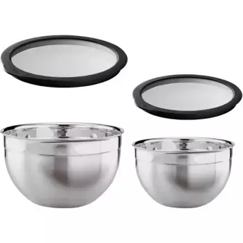 Миска RSLE, 2 предмета, нержавеющая сталь 18/10, со стеклянной крышкой, 20/24 см, можно мыть в посудомоечной машине, черный/серебряный