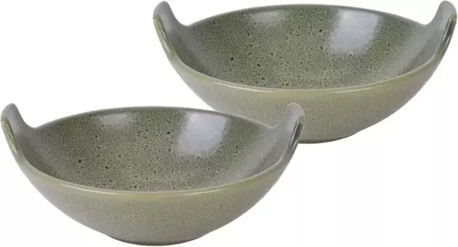 Миска сервировочная CreaTable "Balti Dish", 2 предмета, керамика, миска для погружения, миска для хлопьев, миска для закусок, ультрасовременный тренд "Streat Food" 15,5 см, зеленый