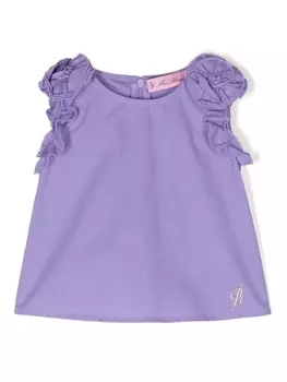 Miss Blumarine блузка с оборками и цветочной аппликацией, фиолетовый