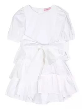 Miss Blumarine платье с объемными рукавами и бантом, белый