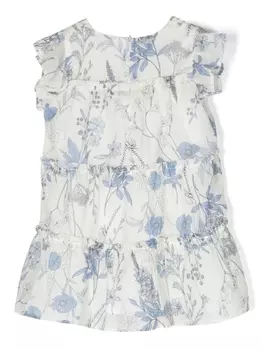 Miss Blumarine платье с оборками и цветочным принтом, нейтральный цвет