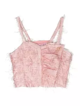 Miss Blumarine укороченный топ с бахромой и логотипом, розовый