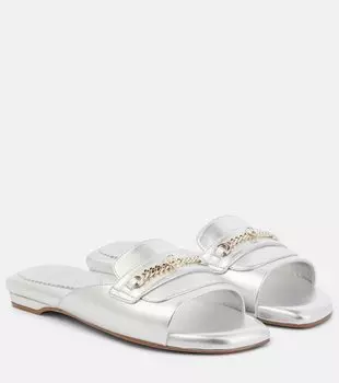 Miss MJ мюли из металлизированной кожи Christian Louboutin, Silver/Lin Silver