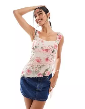 Miss Selfridge – Асимметричный топ с цветочным узором