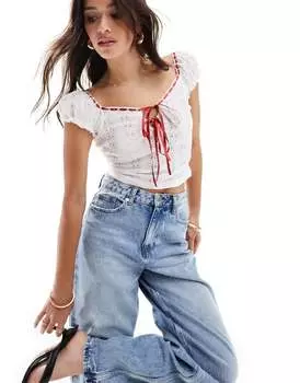 Miss Selfridge – Белый топ доярки с контрастными лентами