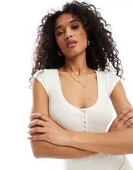 Miss Selfridge – Боди цвета экрю с планкой на кнопках