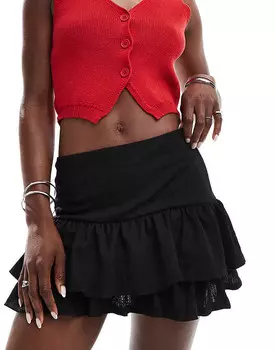 Miss Selfridge – Черная фактурная мини-юбка с рюшами