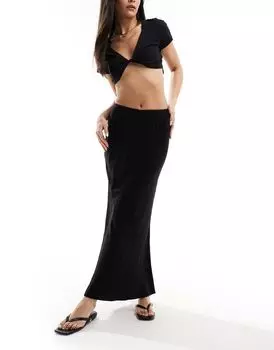 Miss Selfridge – черная юбка макси косого кроя из смесовой льняной ткани