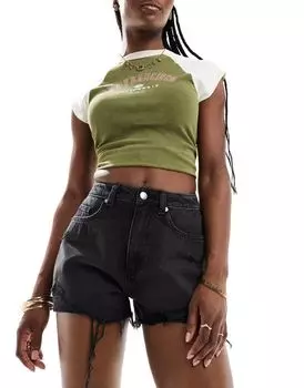 Miss Selfridge – черные шорты с высокими потертостями