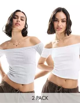 Miss Selfridge — комплект из 2 топов в рубчик с короткими рукавами белого и серого меланжевого цвета