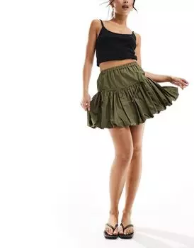 Miss Selfridge – мини-юбка из поплина цвета хаки с воздушным шаром