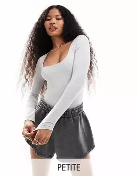 Miss Selfridge Petite – боди с квадратным вырезом и длинными рукавами серого меланжевого цвета