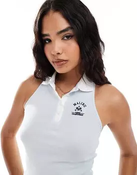 Miss Selfridge – Синий топ-поло в стиле боксера с открытой спиной