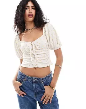 Miss Selfridge — топ Milkmaid с принтом «лимонный цветок»