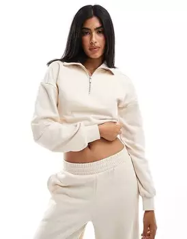 Miss Selfridge — укороченная толстовка цвета экрю с короткой молнией в тон