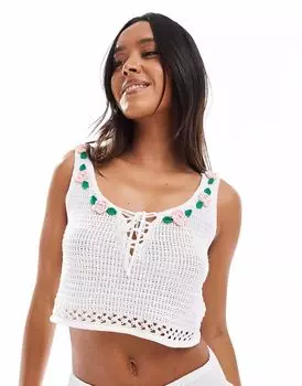 Мисс Селфридж цветочная вязка крючком с завязками, топ кремового цвета Miss Selfridge