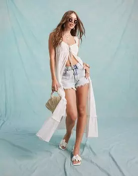 Мисс Селфридж Фестивальный топ из белой хлопковой туники с английской вышивкой и завязкой спереди