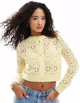 Мисс Селфридж - кардиган с ажурной отделкой лимонно-желтого цвета Miss Selfridge