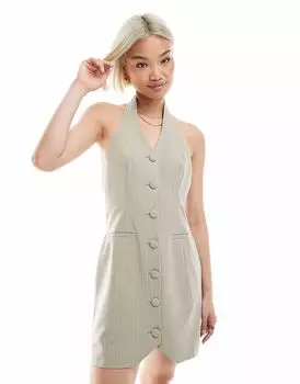 Мисс Селфридж приталенное мини-платье с бретелью через шею в тонкую полоску Miss Selfridge