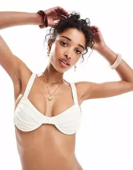 Мисс Селфридж, смешивание и сочетание деталей бикини с присборенными чашками в кремовом цвете Miss Selfridge