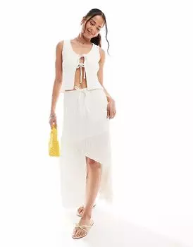 Мисс Селфридж текстурированная трикотажная асимметричная юбка макси в стиле бохо в натуральном цвете Miss Selfridge