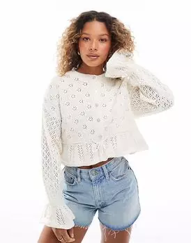 Мисс Селфридж вязаный кардиган с баской и завязкой на талии кремового цвета Miss Selfridge