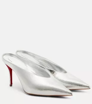 Miss Z 80 мюли из металлизированной кожи Christian Louboutin, Silver/Lin Silver