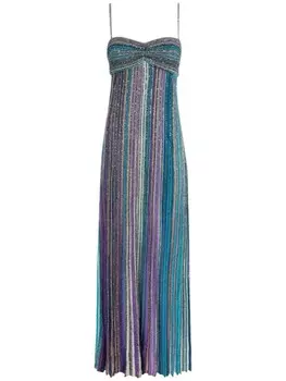 Missoni длинное платье из плиссированной ткани ламе, синий