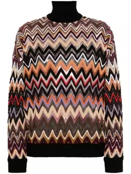 Missoni джемпер с высоким воротником и узором зигзаг, черный