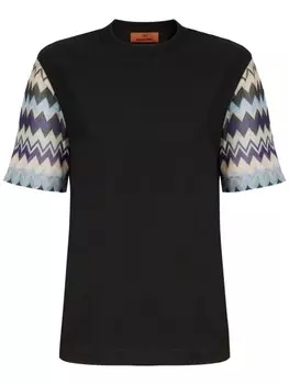 Missoni футболка из хлопка с трикотажными рукавами, черный