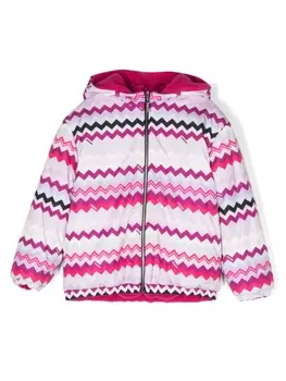Missoni Kids бомбер с капюшоном и узором зигзаг, розовый