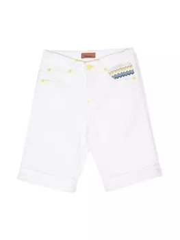 Missoni Kids джинсовые шорты с вышитым узором зигзаг, белый