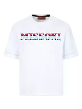 Missoni Kids футболка с круглым вырезом и вышитым логотипом, белый