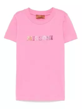 Missoni Kids футболка с логотипом из стразов, розовый