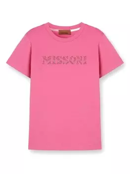 Missoni Kids футболка с логотипом из стразов, розовый