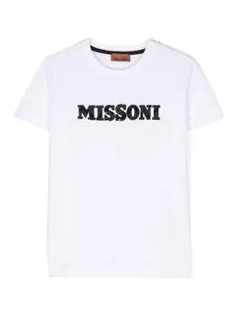Missoni Kids футболка с логотипом, расшитым пайетками, белый